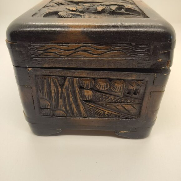 Antique Camphor Wood Intricately Hand Carved Box Jewelry Trinket Early 1900's - Picture 8 of 16